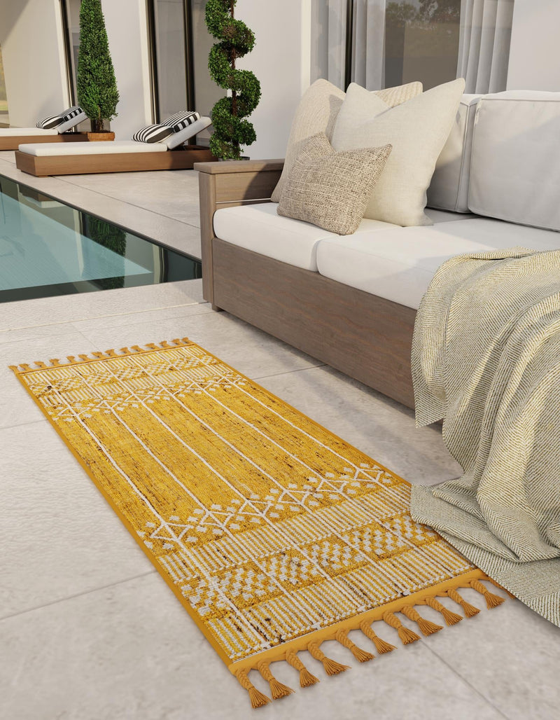 Sustainable Nomad Terrace Collection Area Rug - Reef Runner Mustard Yellow lifestyle 47