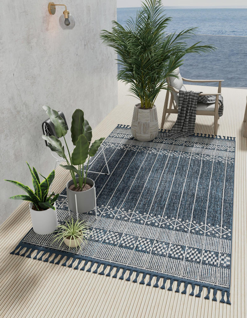 Sustainable Nomad Terrace Collection Area Rug - Reef Rectangle Navy Blue lifestyle 9