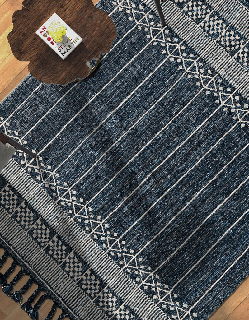 Sustainable Nomad Terrace Collection Area Rug - Reef Rectangle Navy Blue lifestyle 16