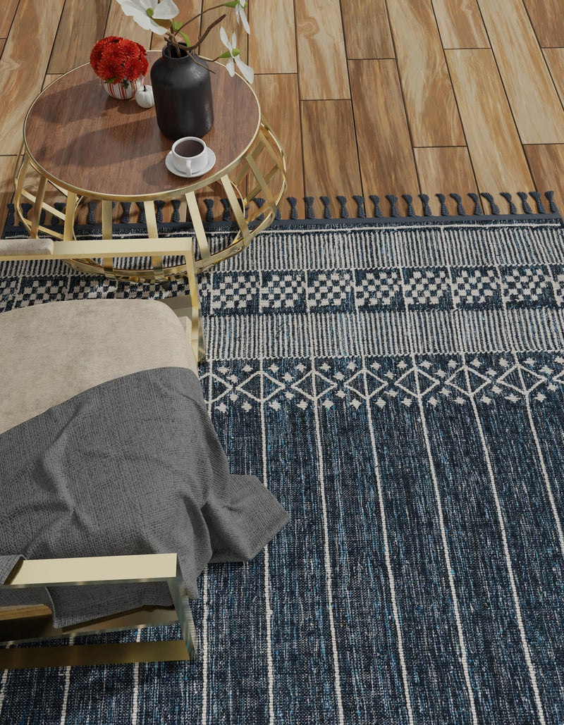 Sustainable Nomad Terrace Collection Area Rug - Reef Rectangle Navy Blue lifestyle 23