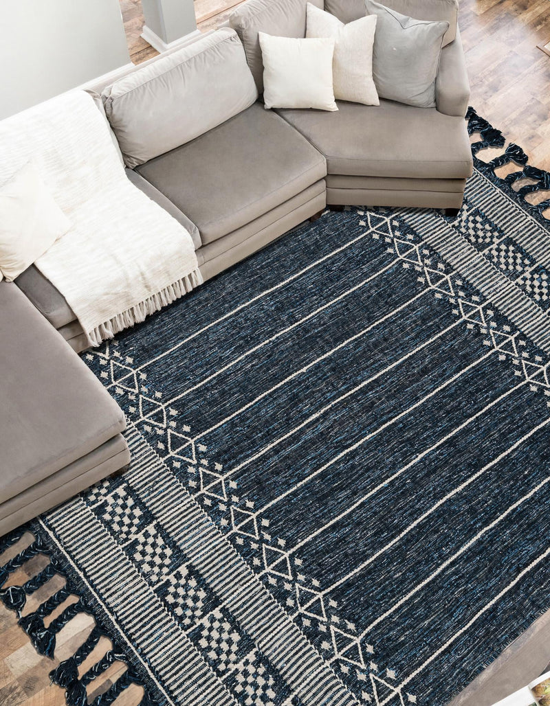 Sustainable Nomad Terrace Collection Area Rug - Reef Rectangle Navy Blue lifestyle 30