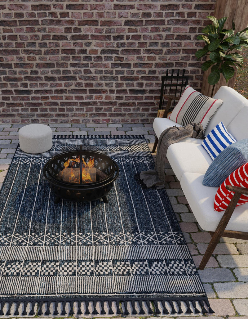 Sustainable Nomad Terrace Collection Area Rug - Reef Rectangle Navy Blue lifestyle 37