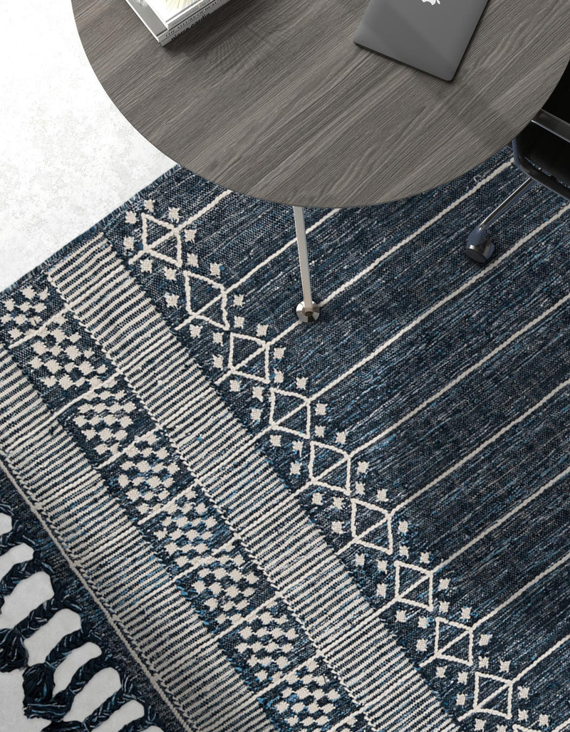 Sustainable Nomad Terrace Collection Area Rug - Reef Rectangle Navy Blue lifestyle 43