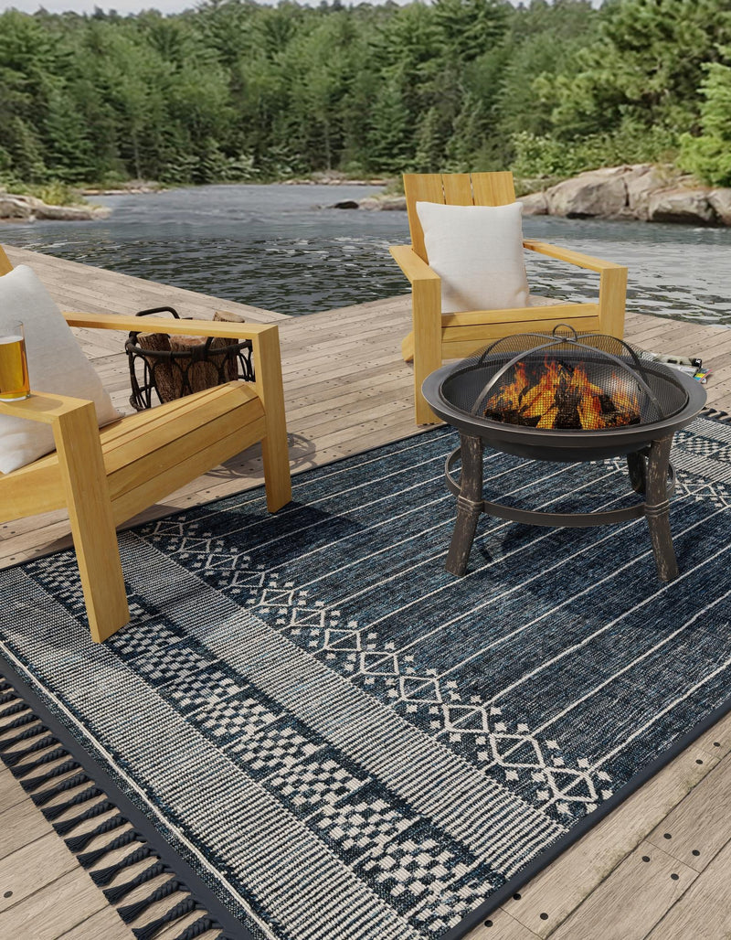 Sustainable Nomad Terrace Collection Area Rug - Reef Rectangle Navy Blue lifestyle 49