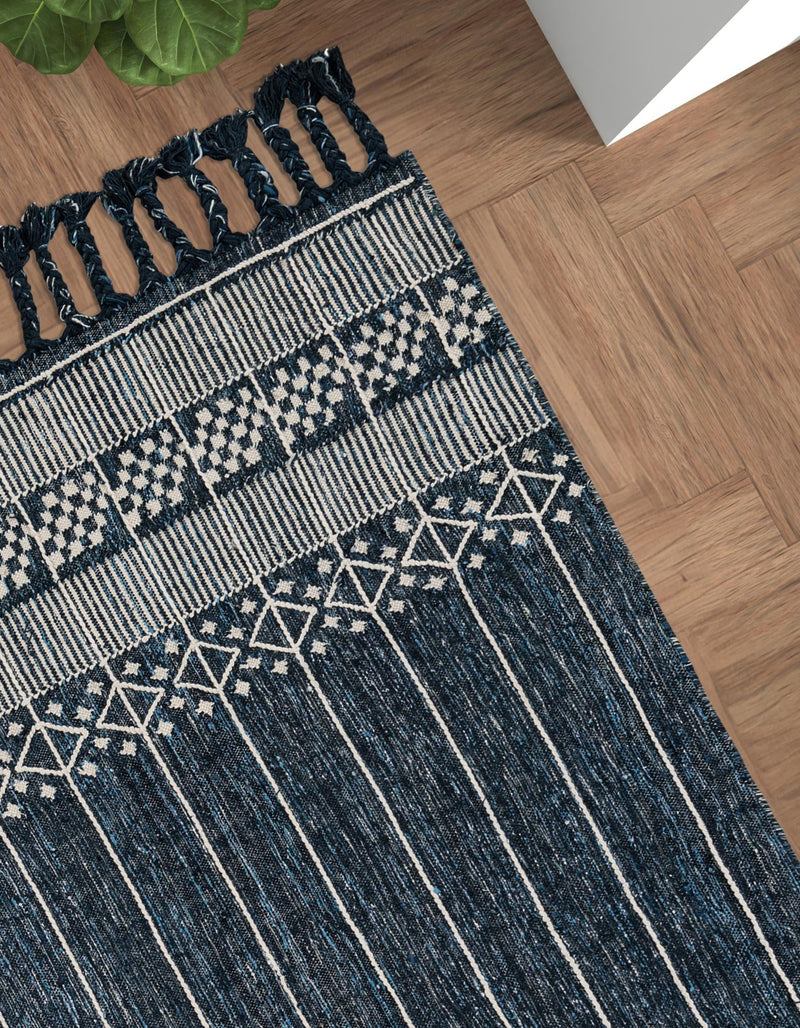Sustainable Nomad Terrace Collection Area Rug - Reef Rectangle Navy Blue lifestyle 55