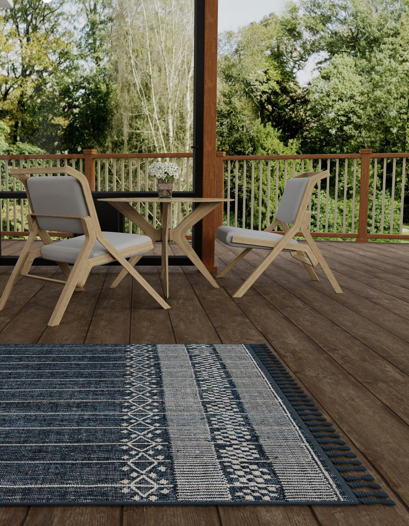 Sustainable Nomad Terrace Collection Area Rug - Reef Rectangle Navy Blue lifestyle 61