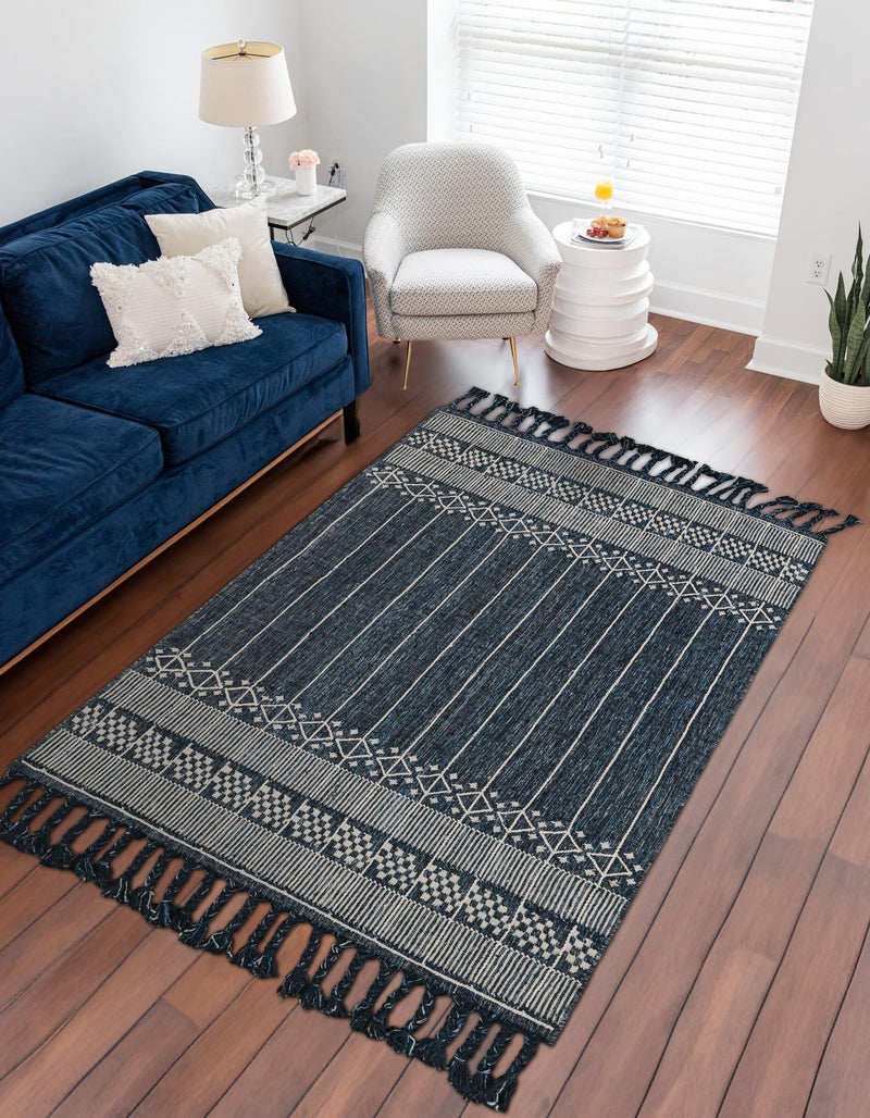 Sustainable Nomad Terrace Collection Area Rug - Reef Rectangle Navy Blue lifestyle 66