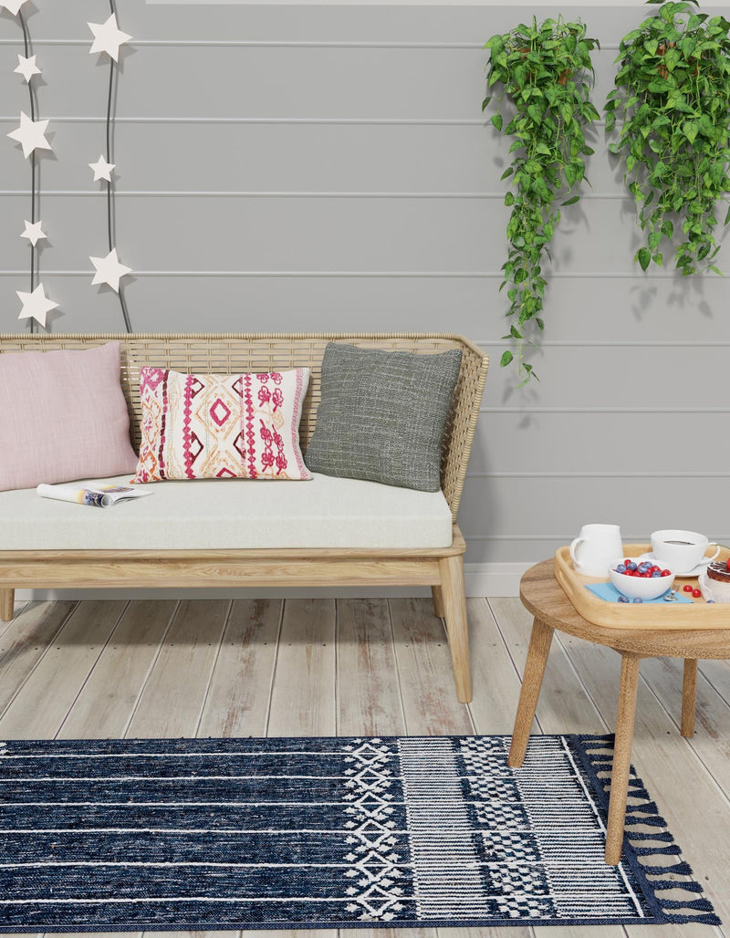 Sustainable Nomad Terrace Collection Area Rug - Reef Runner Navy Blue lifestyle 150