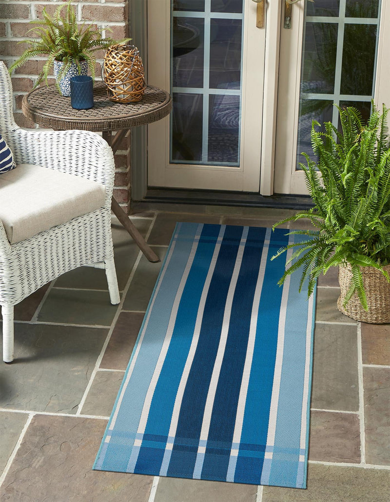 Seaside Stripes Collection Area Rug - Coral Runner Blue lifestyle 42