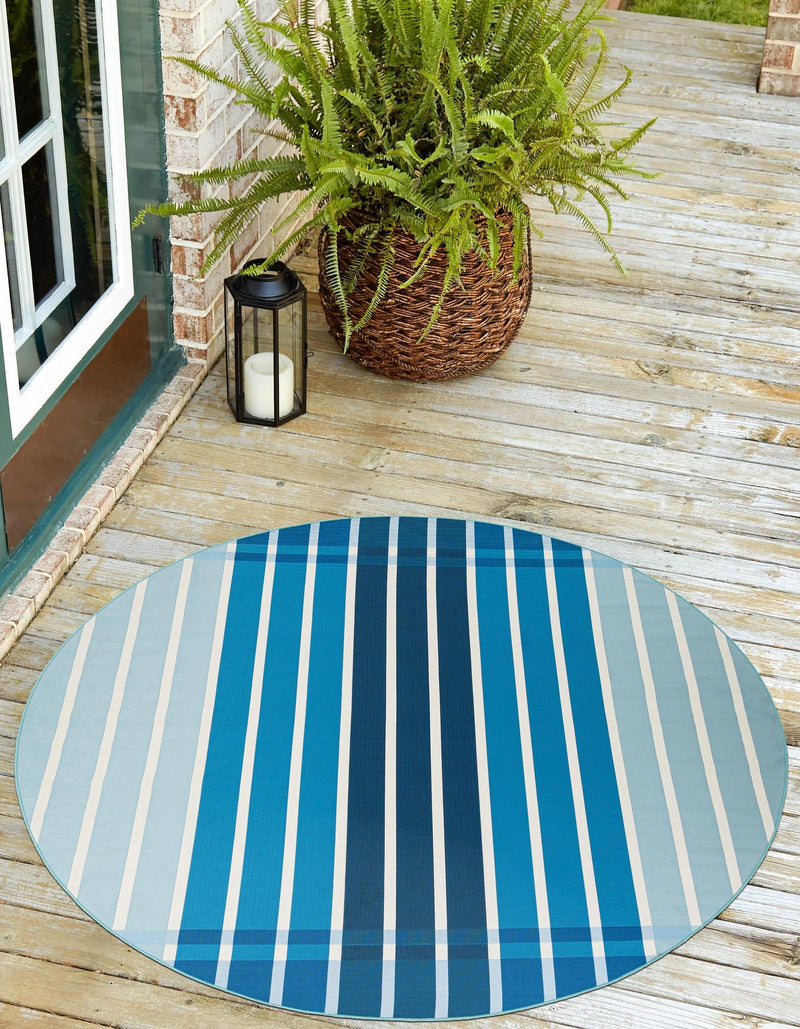 Seaside Stripes Collection Area Rug - Coral Round Blue lifestyle 41