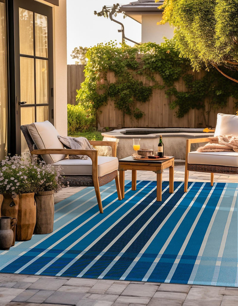 Seaside Stripes Collection Area Rug - Coral Square Blue lifestyle 34