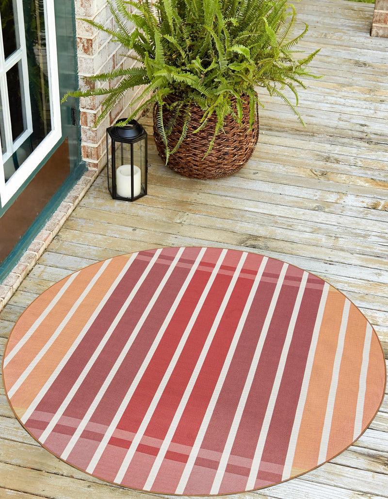 Seaside Stripes Collection Area Rug - Coral Round Peach and Salmon lifestyle 26