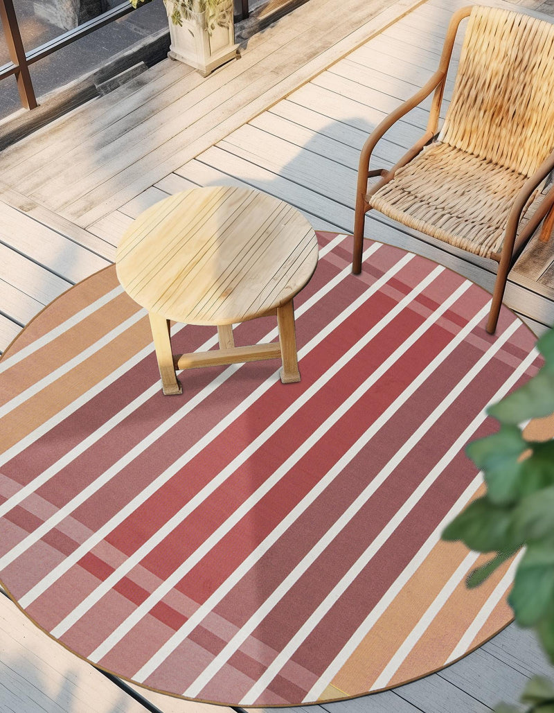 Seaside Stripes Collection Area Rug - Coral Round Peach and Salmon lifestyle 44