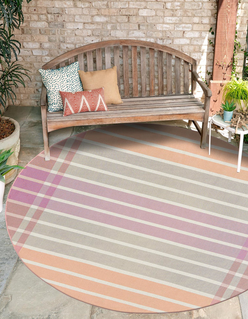 Seaside Stripes Collection Area Rug - Coral Round Pink and Lavender lifestyle 47