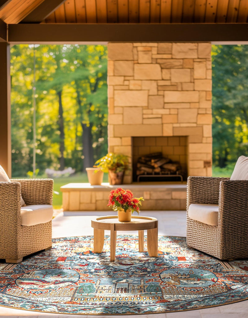 Patio Elegance Collection Area Rug - Oasis Round Multi lifestyle 25