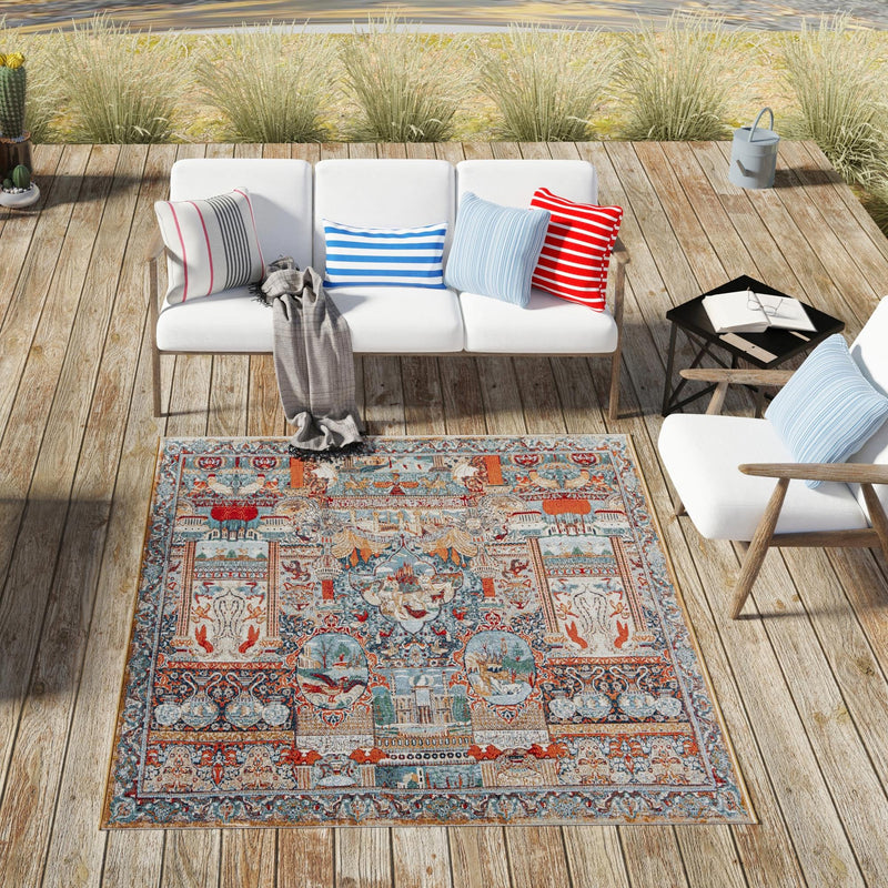 Patio Elegance Collection Area Rug - Oasis Square Multi lifestyle 75