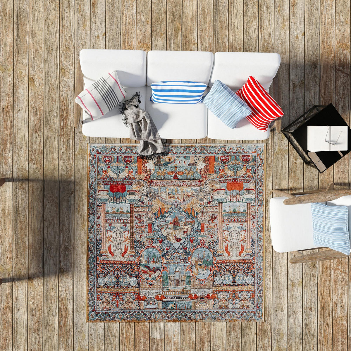 Patio Elegance Collection Area Rug - Oasis Square Multi lifestyle 76
