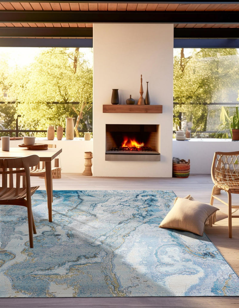 Urban Terrace Collection Area Rug - Vertex Square Blue and Ivory lifestyle 52