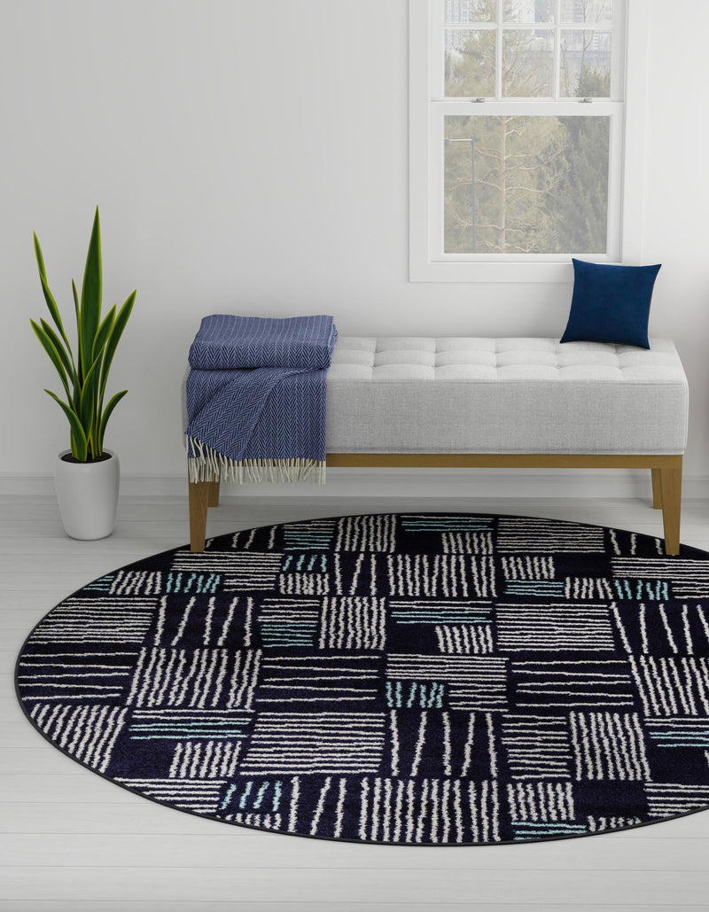 Charleston Elegance Collection Area Rug - Palmetto Round Navy Blue lifestyle 70
