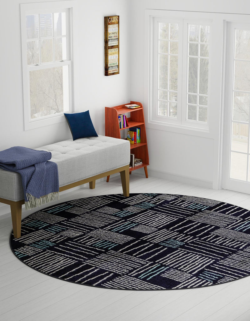 Charleston Elegance Collection Area Rug - Palmetto Round Navy Blue lifestyle 82