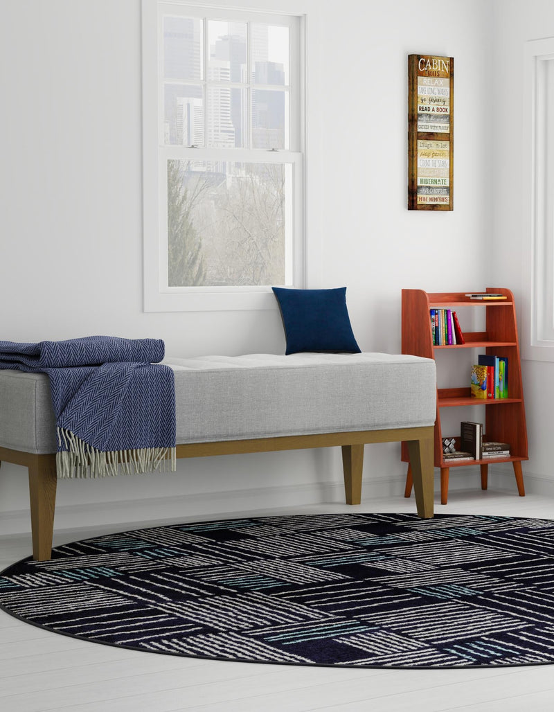 Charleston Elegance Collection Area Rug - Palmetto Round Navy Blue lifestyle 94