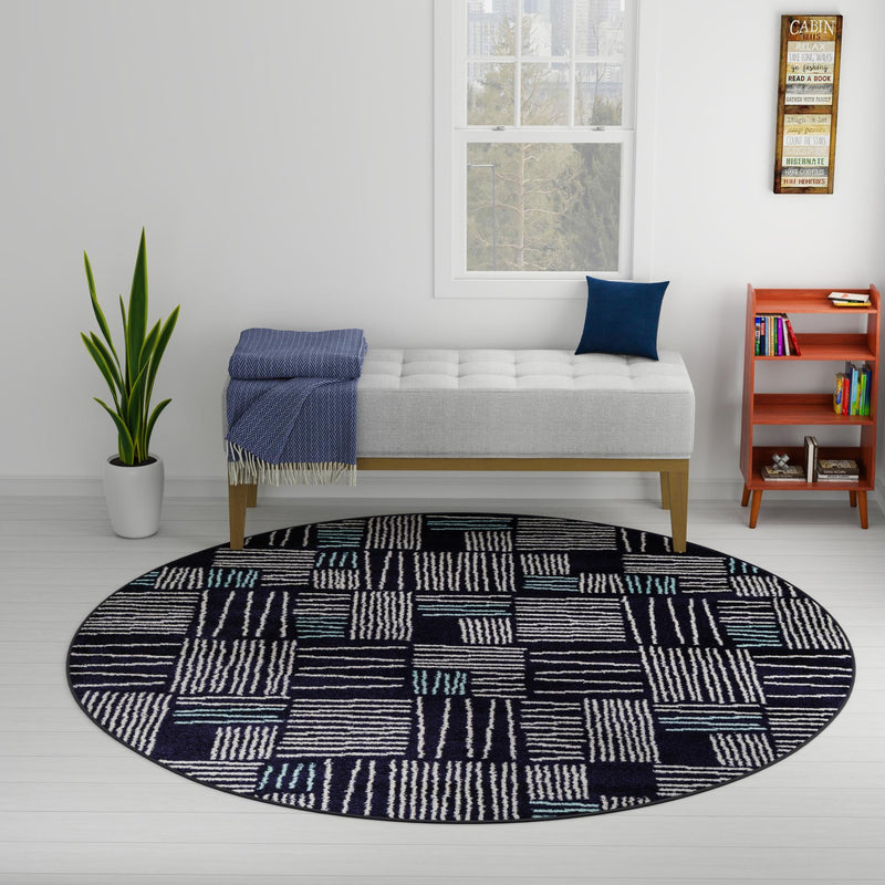 Charleston Elegance Collection Area Rug - Palmetto Round Navy Blue lifestyle 168