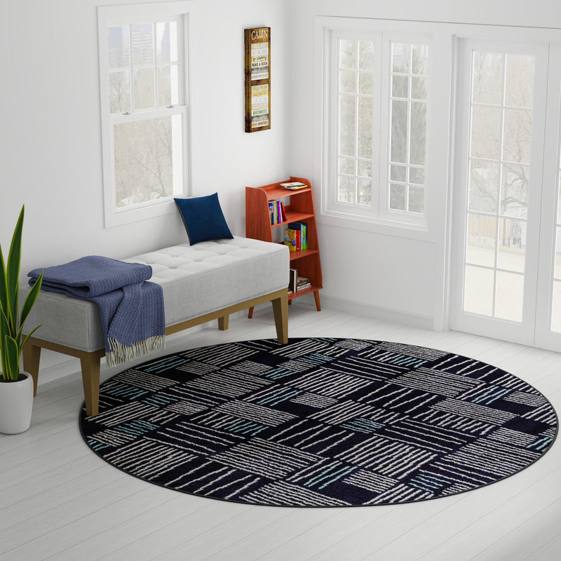 Charleston Elegance Collection Area Rug - Palmetto Round Navy Blue lifestyle 180