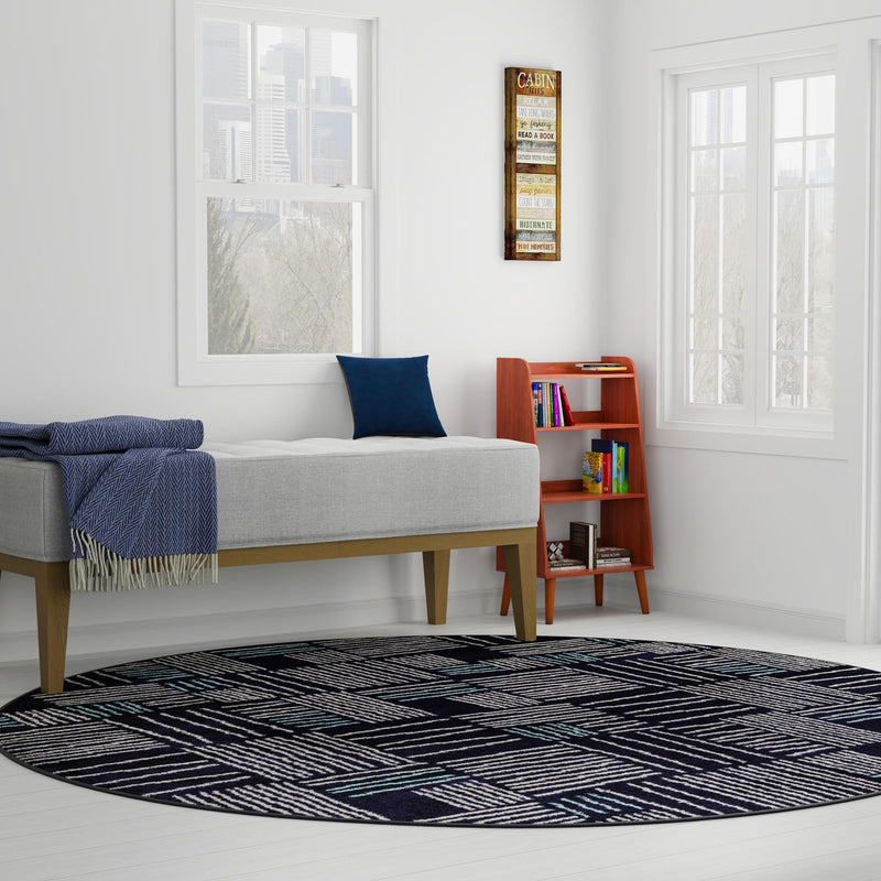 Charleston Elegance Collection Area Rug - Palmetto Round Navy Blue lifestyle 192