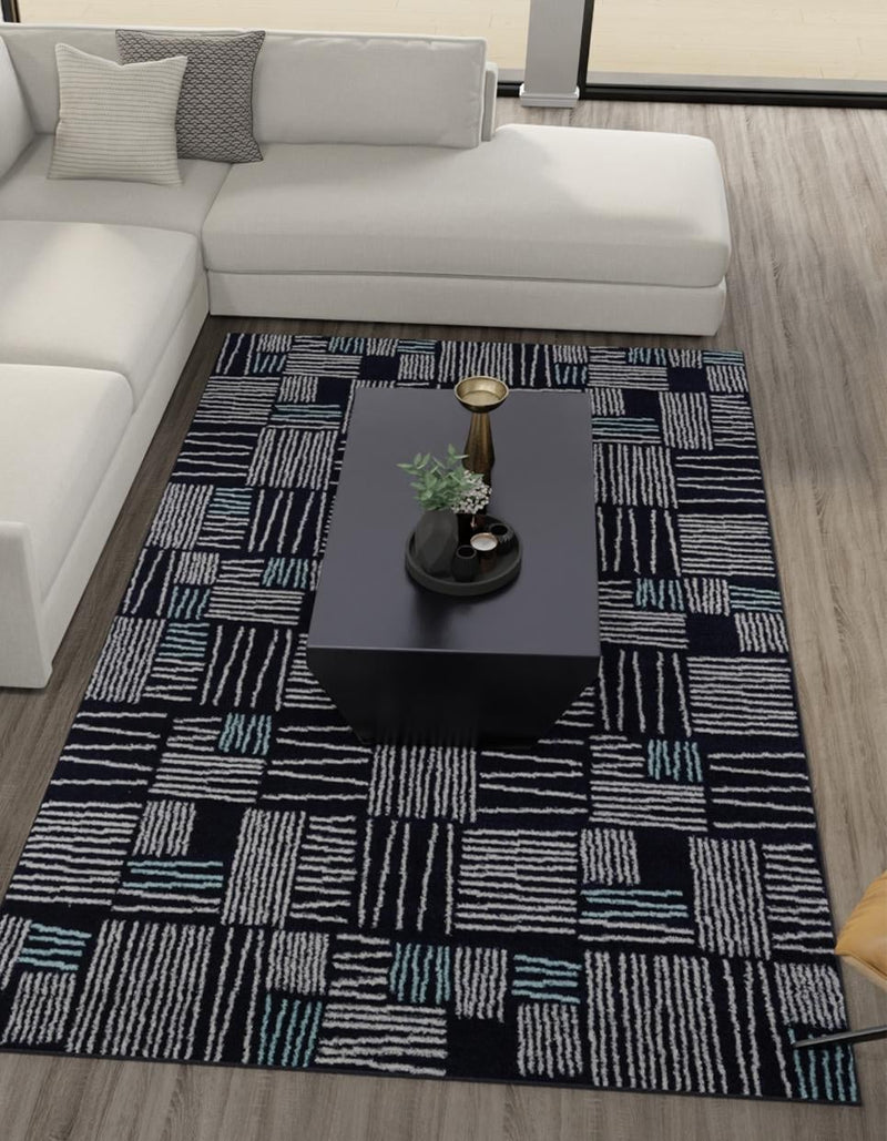 Charleston Elegance Collection Area Rug - Palmetto Rectangle Navy Blue lifestyle 0