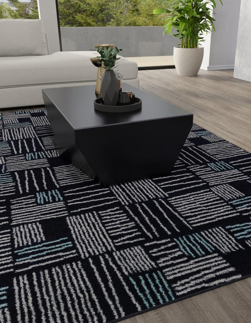 Charleston Elegance Collection Area Rug - Palmetto Rectangle Navy Blue lifestyle 2