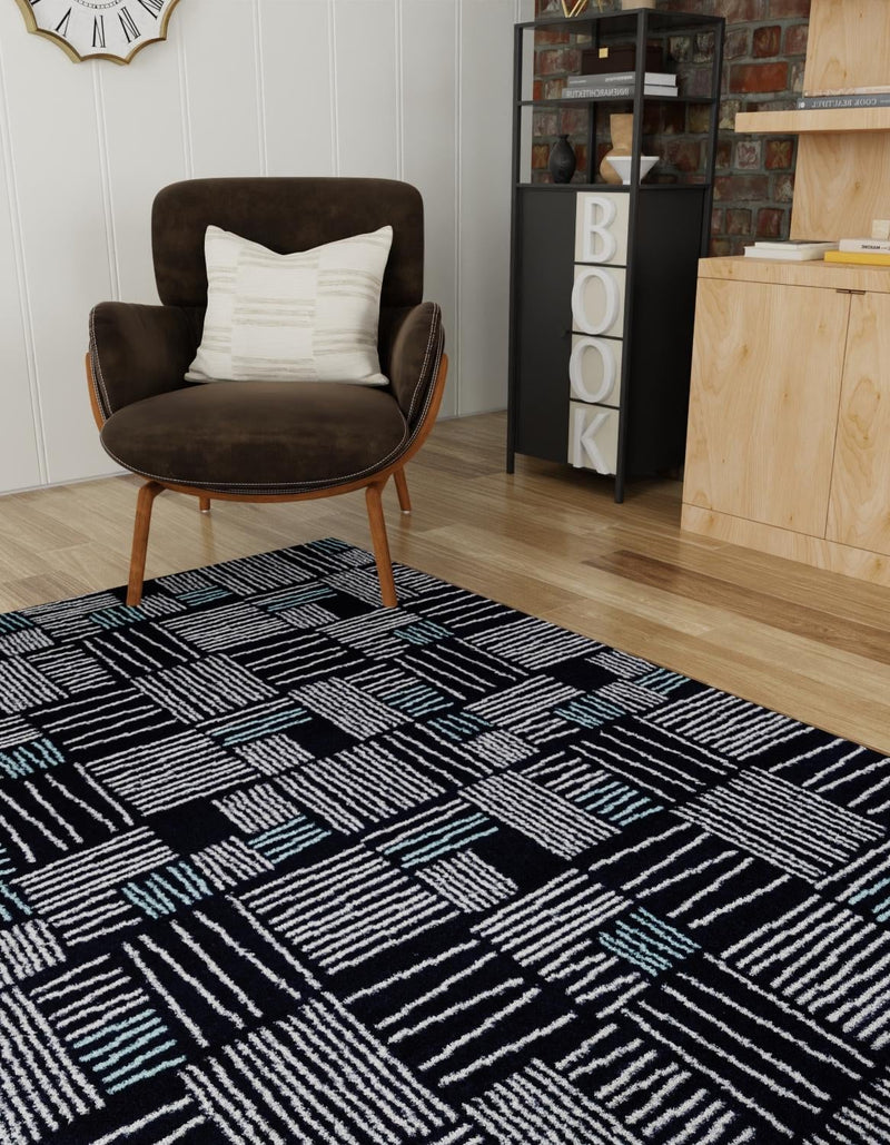 Charleston Elegance Collection Area Rug - Palmetto Rectangle Navy Blue lifestyle 9