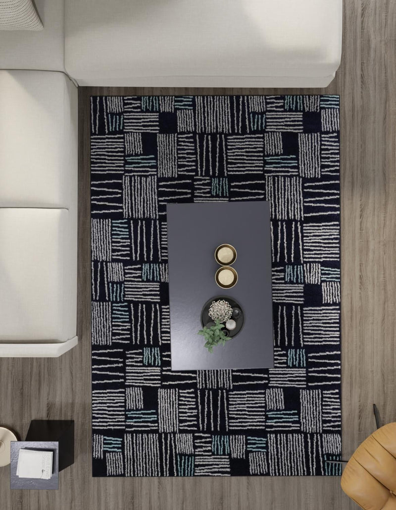 Charleston Elegance Collection Area Rug - Palmetto Rectangle Navy Blue lifestyle 21