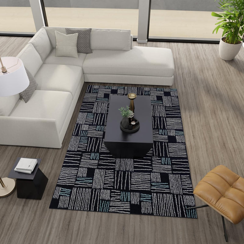 Charleston Elegance Collection Area Rug - Palmetto Rectangle Navy Blue lifestyle 22