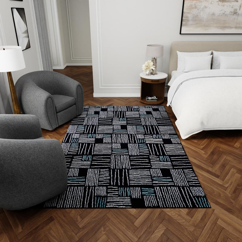 Charleston Elegance Collection Area Rug - Palmetto Rectangle Navy Blue lifestyle 24