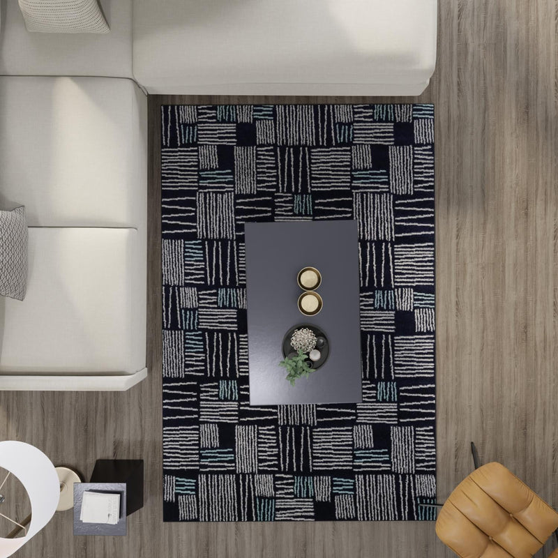 Charleston Elegance Collection Area Rug - Palmetto Rectangle Navy Blue lifestyle 25