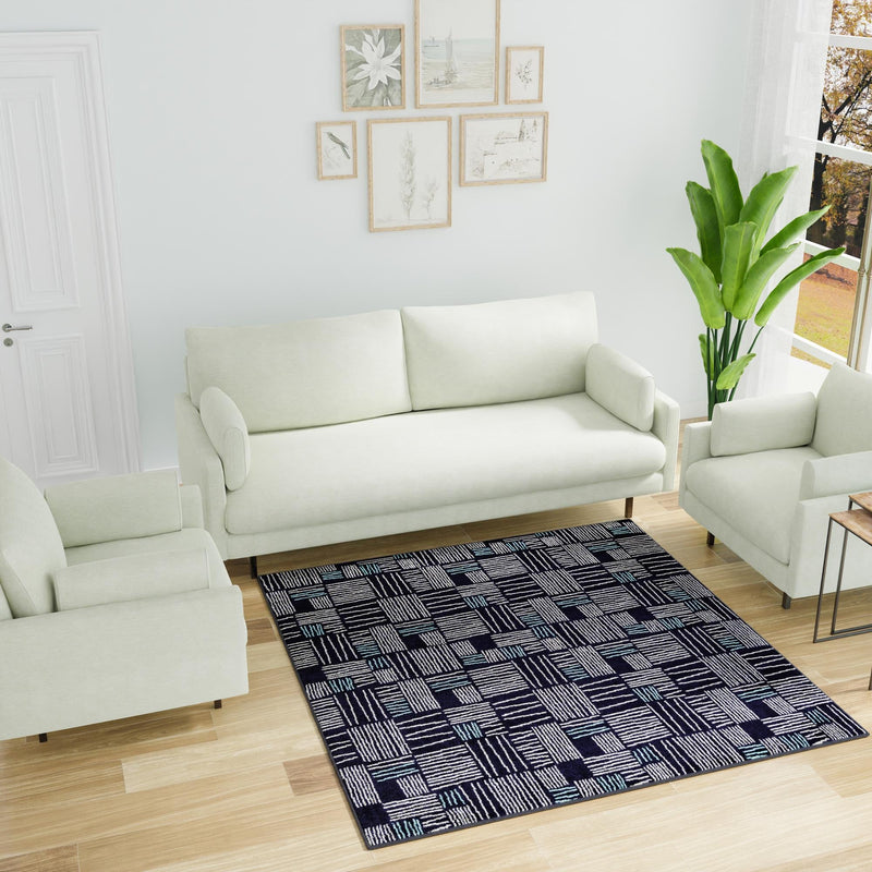 Charleston Elegance Collection Area Rug - Palmetto Square Navy Blue lifestyle 14