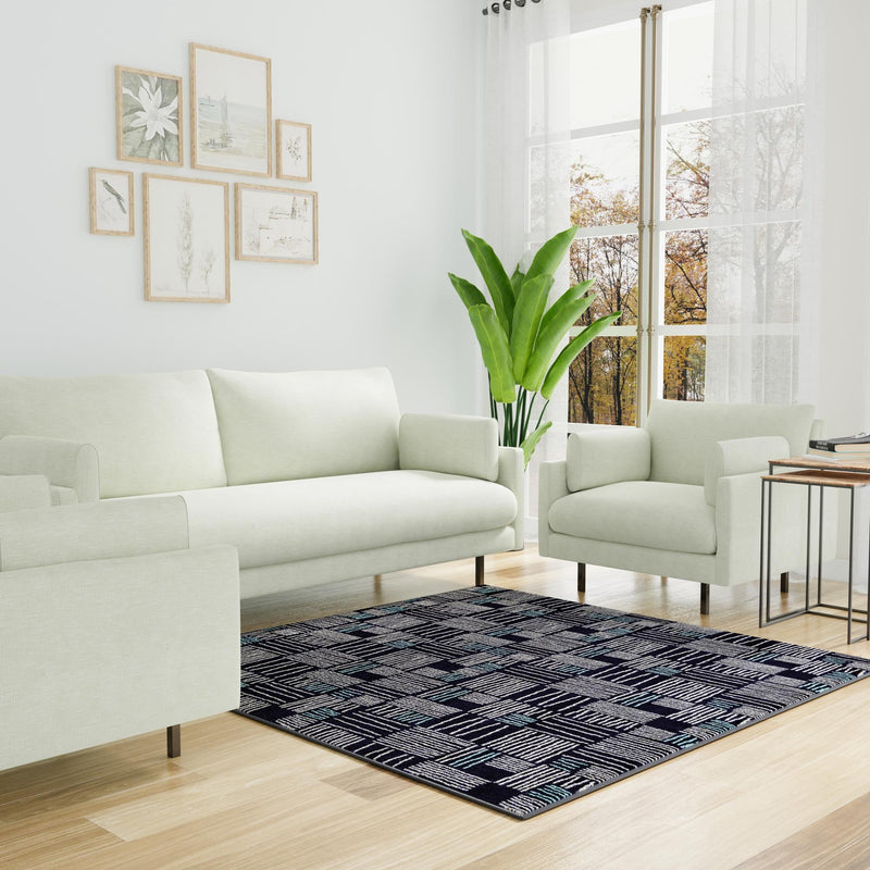 Charleston Elegance Collection Area Rug - Palmetto Square Navy Blue lifestyle 15