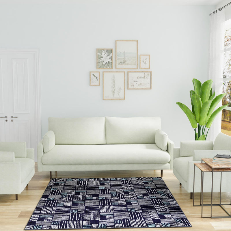 Charleston Elegance Collection Area Rug - Palmetto Square Navy Blue lifestyle 16