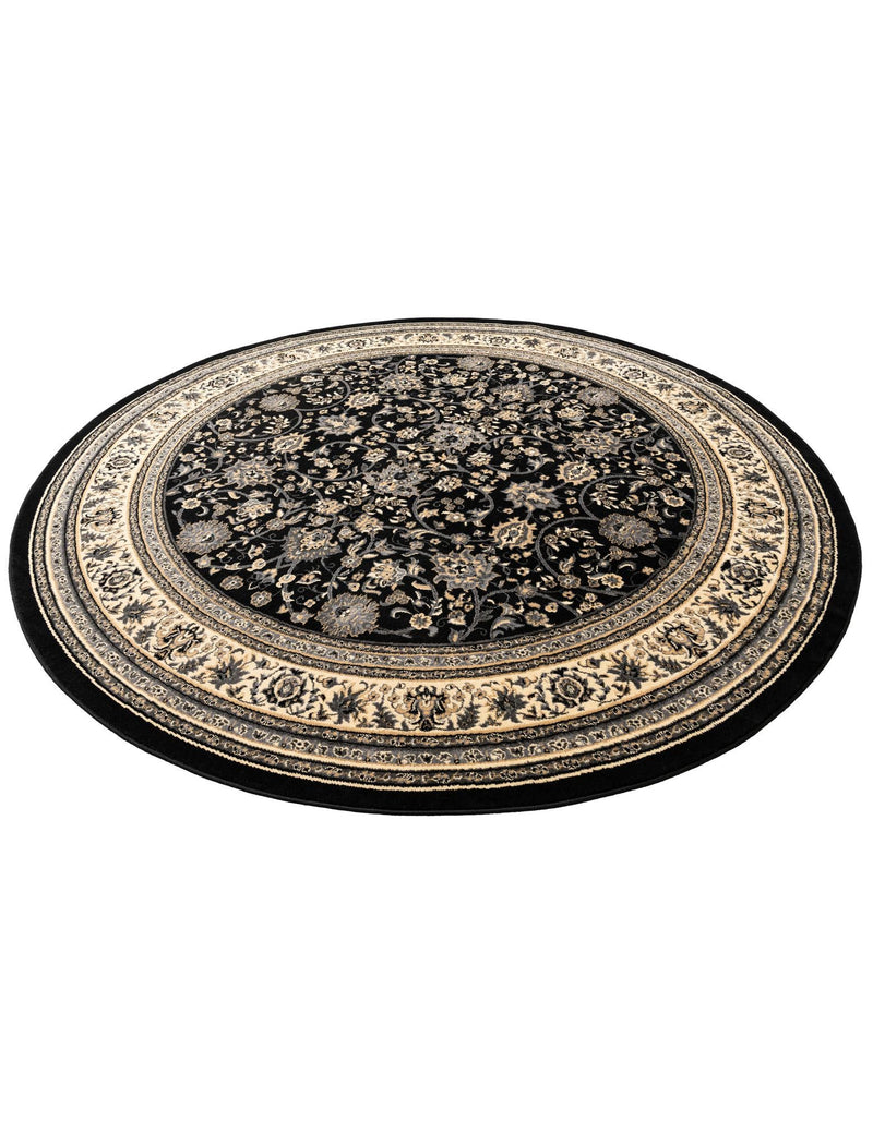Isfahan Elegance Collection Area Rug - Naghsh-e Jahan (Black) Round Black lifestyle 37