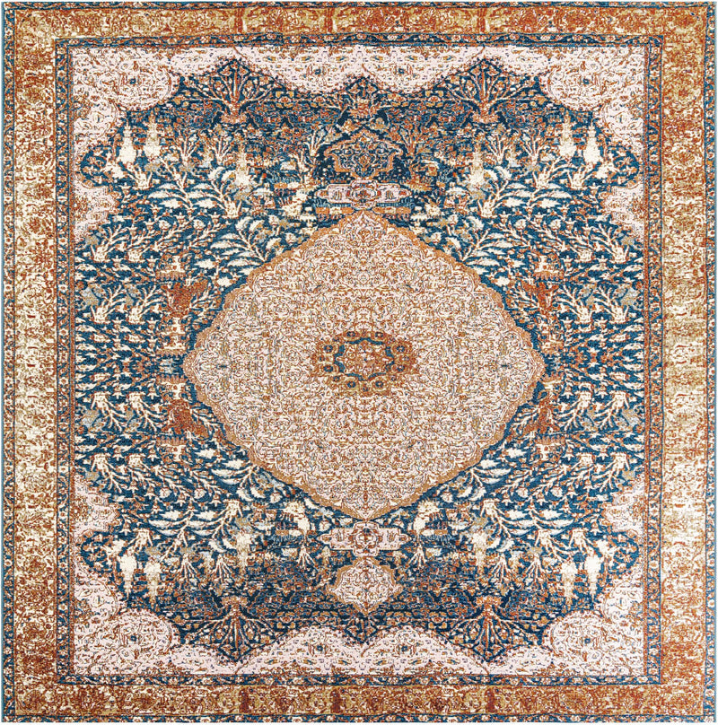 Patio Elegance Collection Area Rug - Courtyard Square Navy Blue and Light Pink lifestyle 24