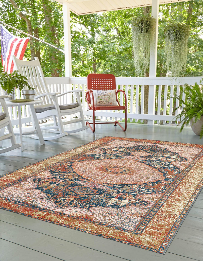Patio Elegance Collection Area Rug - Courtyard Rectangle Navy Blue and Light Pink lifestyle 6
