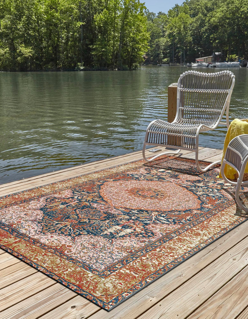 Patio Elegance Collection Area Rug - Courtyard Rectangle Navy Blue and Light Pink lifestyle 8