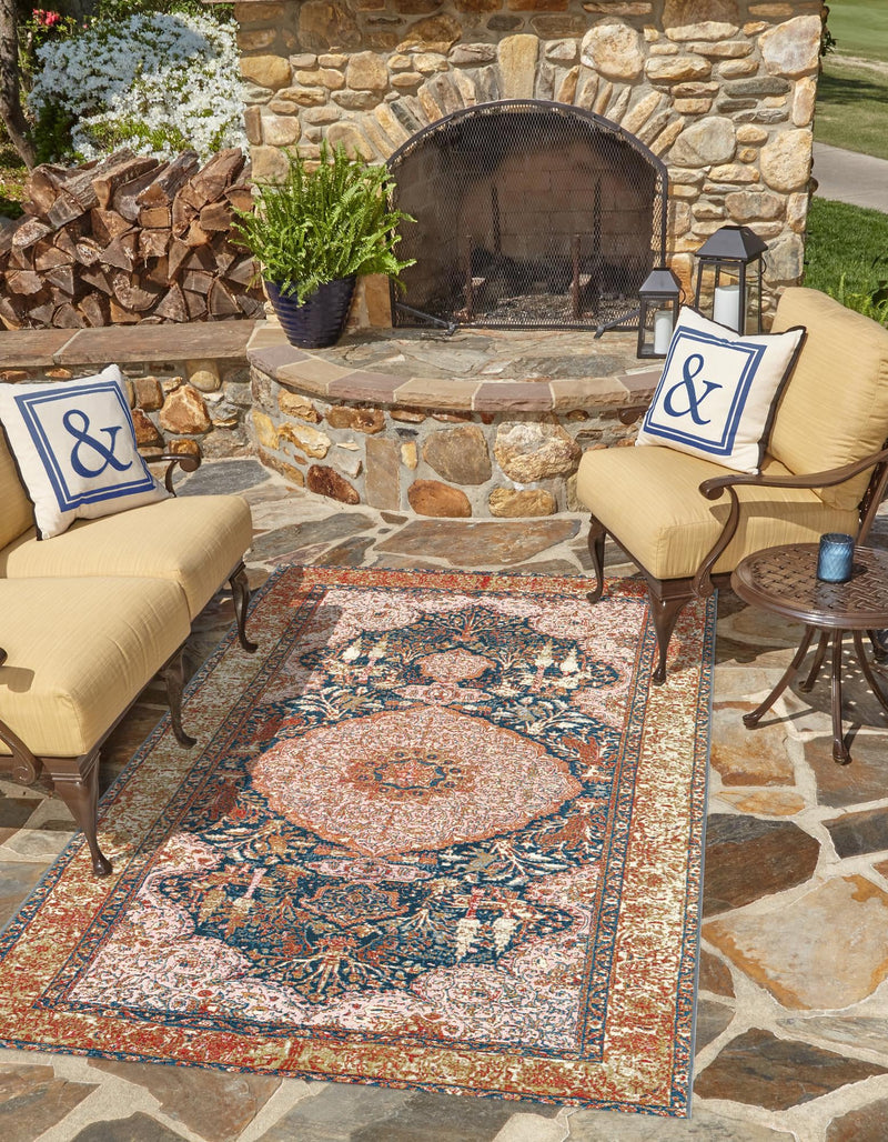 Patio Elegance Collection Area Rug - Courtyard Rectangle Navy Blue and Light Pink lifestyle 9