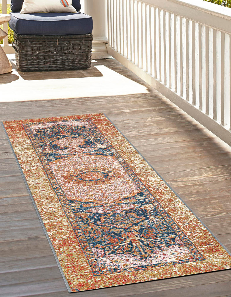 Patio Elegance Collection Area Rug - Courtyard Runner Navy Blue and Light Pink lifestyle 26
