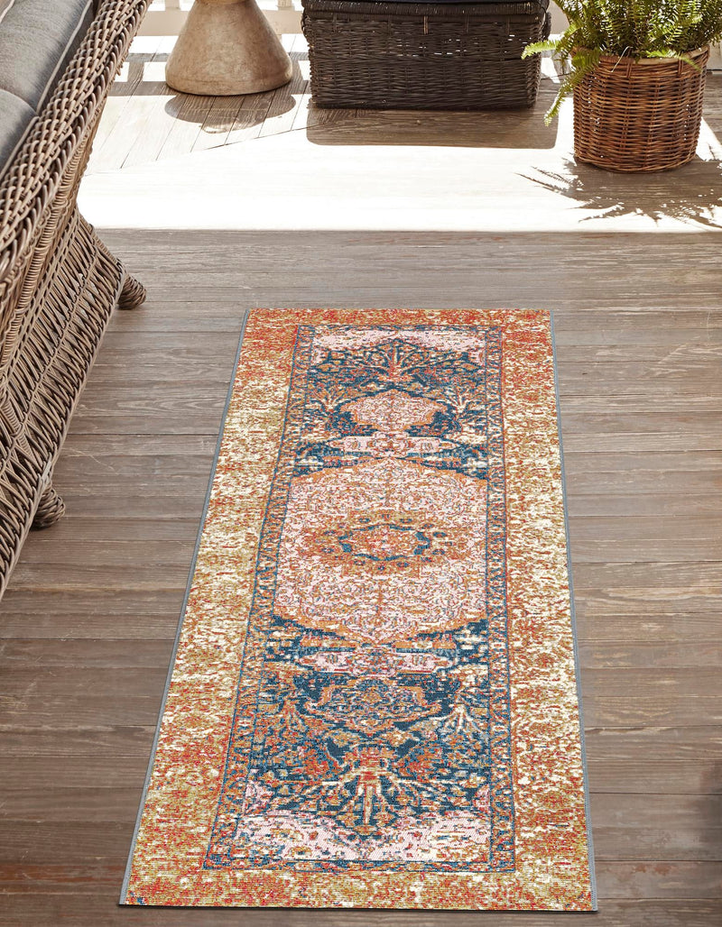 Patio Elegance Collection Area Rug - Courtyard Runner Navy Blue and Light Pink lifestyle 29