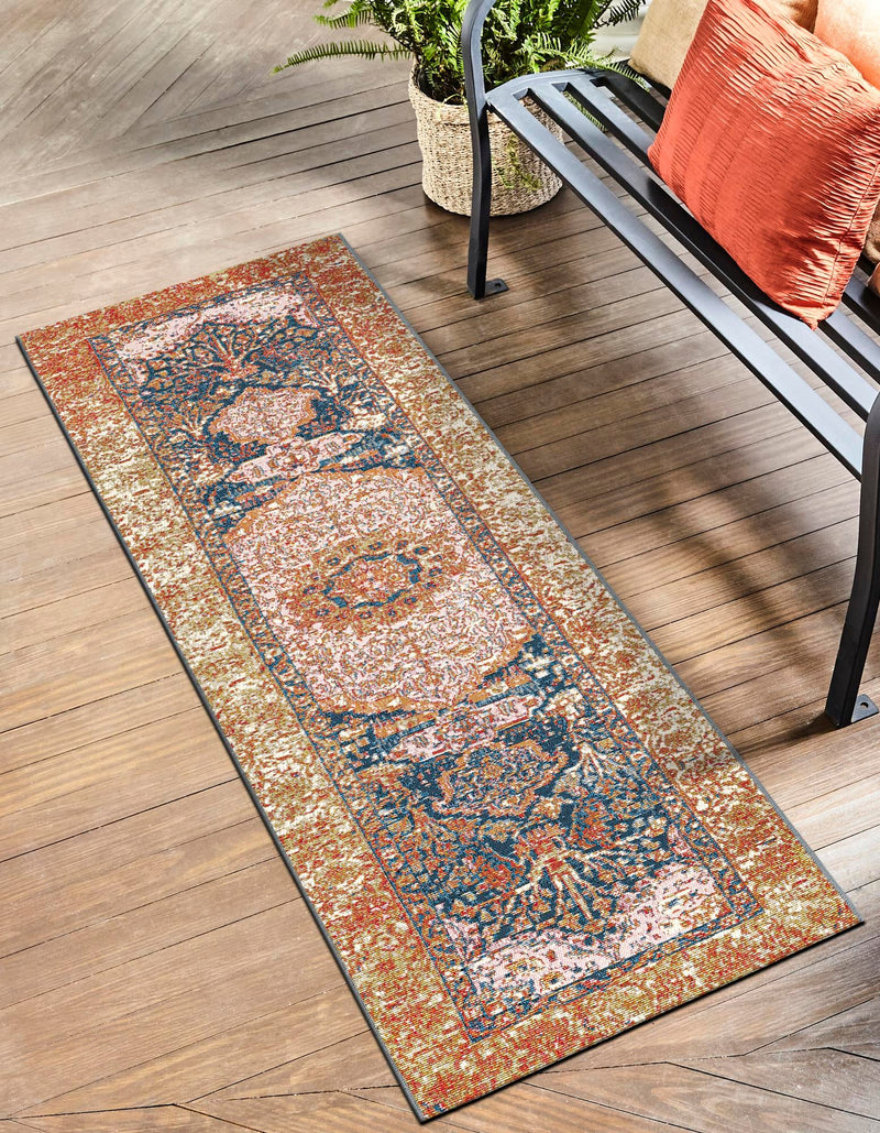 Patio Elegance Collection Area Rug - Courtyard Runner Navy Blue and Light Pink lifestyle 32