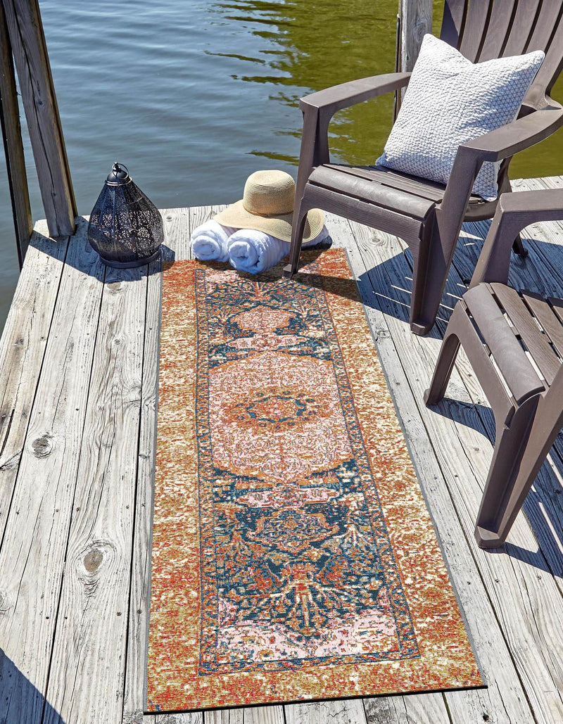 Patio Elegance Collection Area Rug - Courtyard Runner Navy Blue and Light Pink lifestyle 35