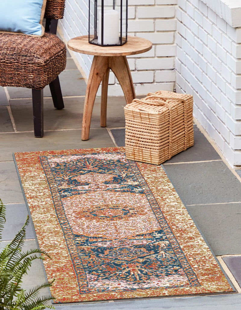 Patio Elegance Collection Area Rug - Courtyard Runner Navy Blue and Light Pink lifestyle 38