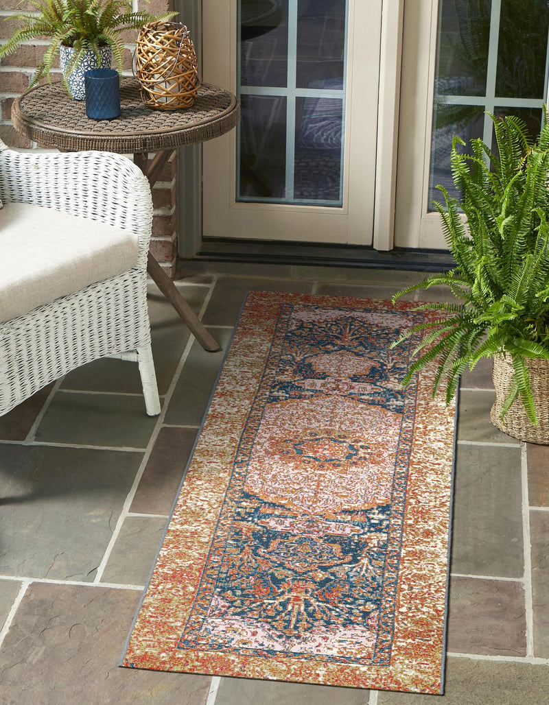 Patio Elegance Collection Area Rug - Courtyard Runner Navy Blue and Light Pink lifestyle 41