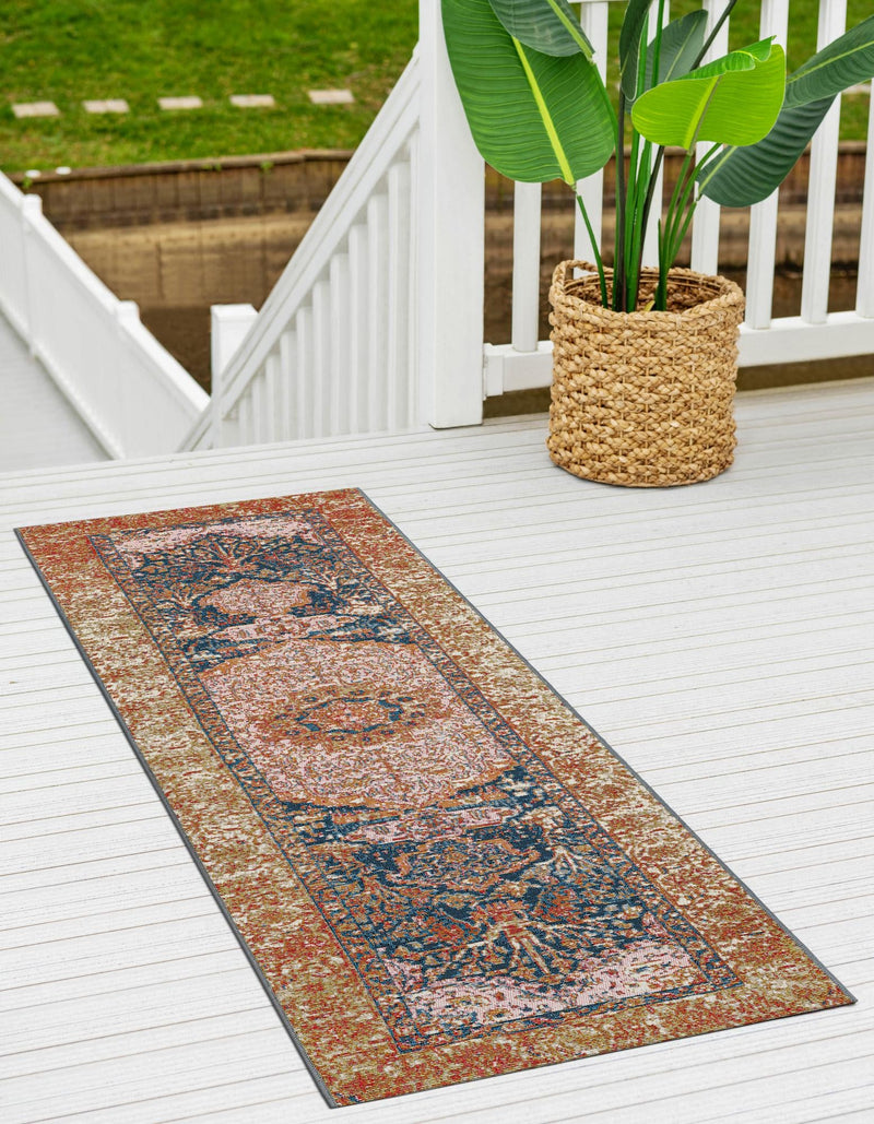 Patio Elegance Collection Area Rug - Courtyard Runner Navy Blue and Light Pink lifestyle 44